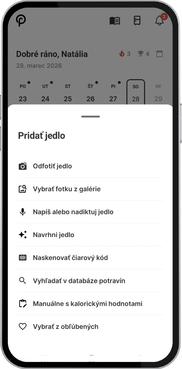 Zaznamenávání jídel v aplikaci Chutný Plán